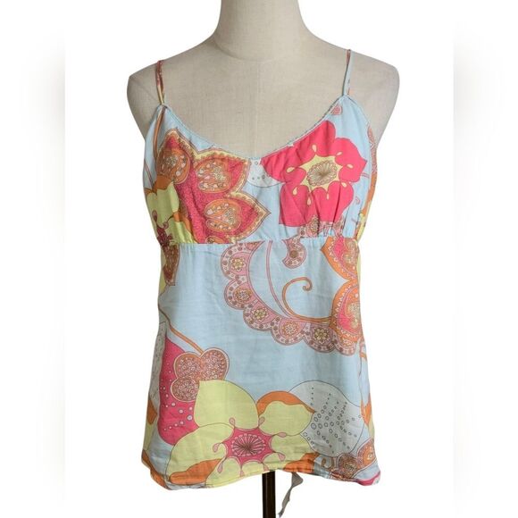 Gap Floral Boho Spaghetti Strap Camisole Top - Light Blue And Yello - Picture 1 of 7
